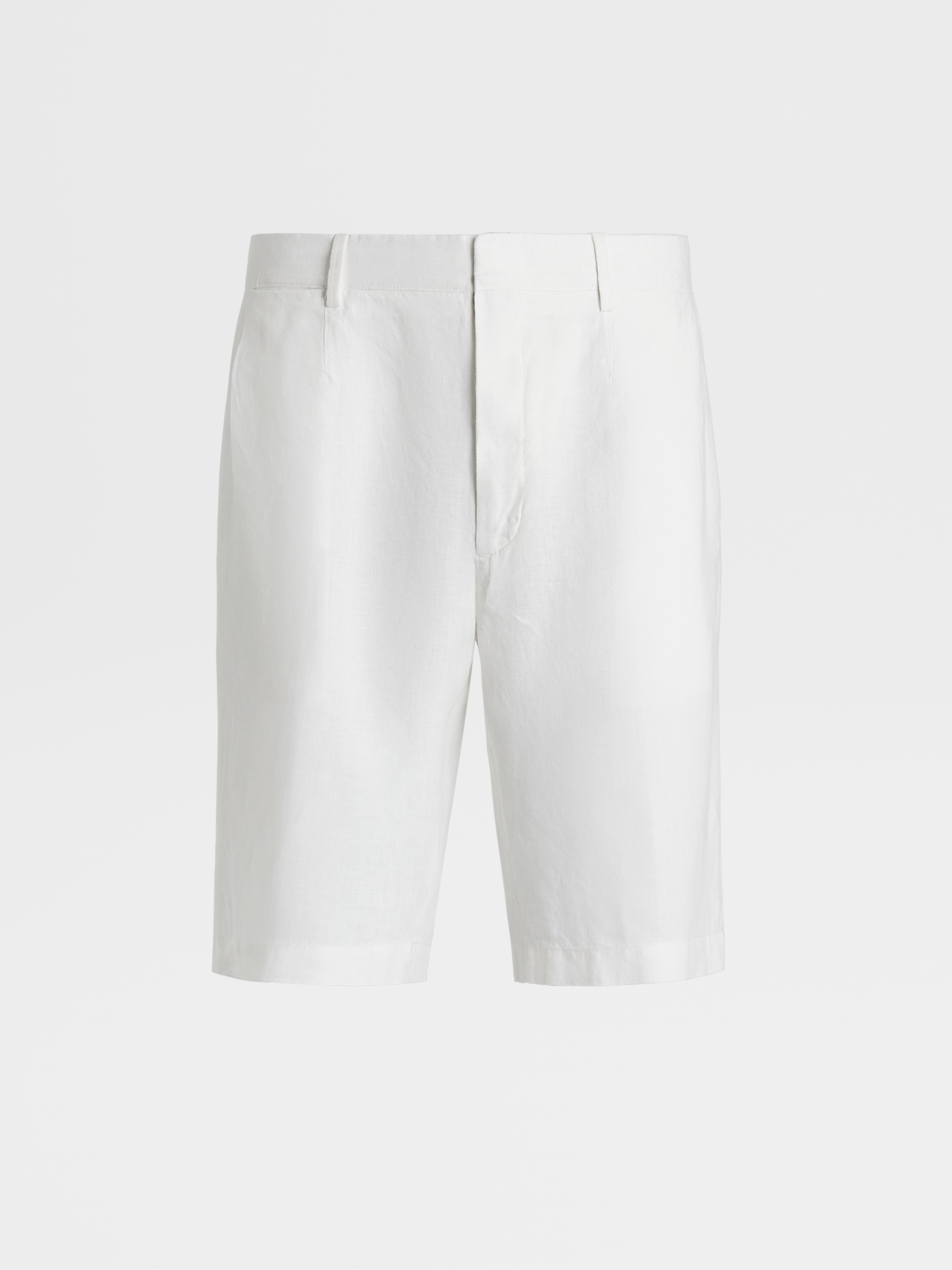 白色水洗亚麻褶裥短裤